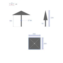 Parasol Droit Carré 2,5x2,5m Soya Grenade Hespéride -Mobilier Soleil parasol droit carre 25x25m soya grenade hesperide 6