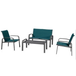 Mobilier Soleil -Mobilier Soleil salon de jardin 4 places elyn bleu canard graphite hesperide 1