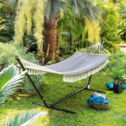 Toile Hamac Syssia Pompons 2 M Hespéride -Mobilier Soleil toile hamac syssia pompons 2 m hesperide 3